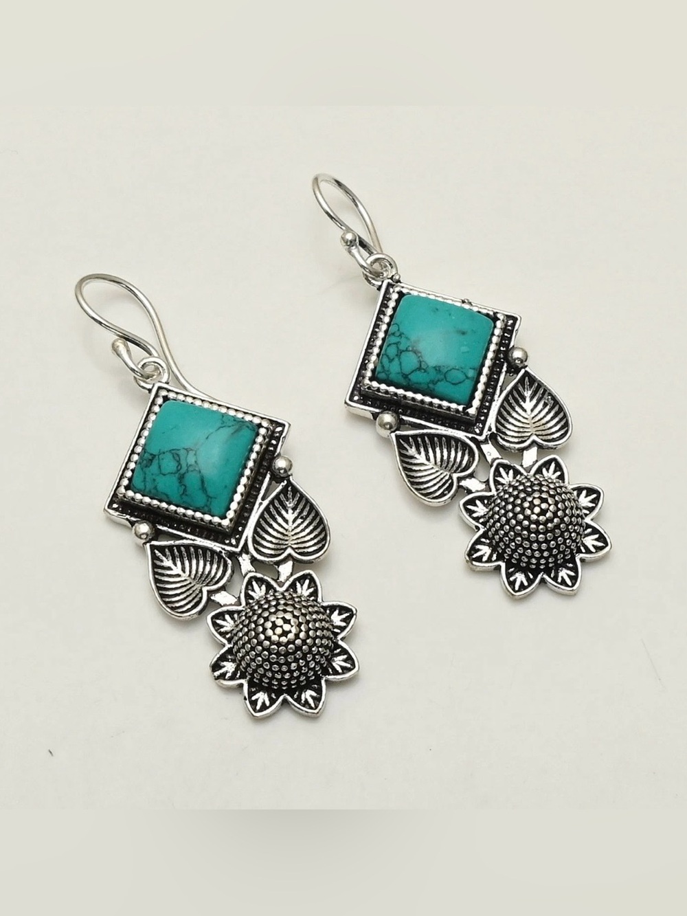 Turquoise Gemstone Artisan Handcrafted Drop Dangle Earrings